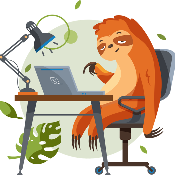 Sloth programmer working on laptop Sloth programmer working on laptop